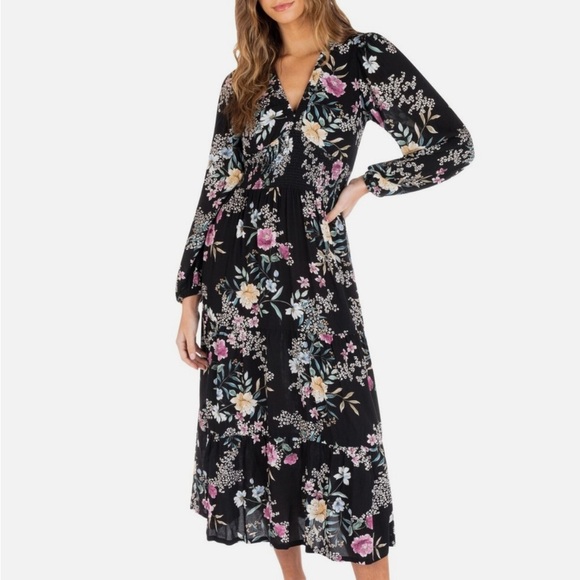 Hurley Dresses & Skirts - Hurley Floral Black Midi Dress​